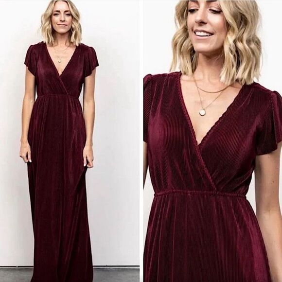 Baltic‎ Born Athena Pleated Mulberry Maxi Dress / Baltic Born Dress Size Small - Picture 1 of 7